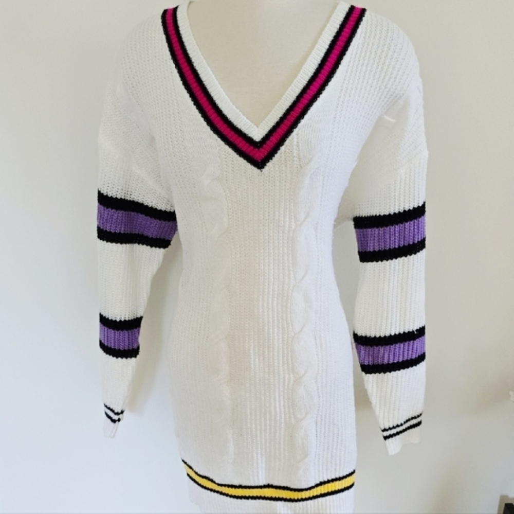 First Love Women's V-Neck Sweater with Stripes